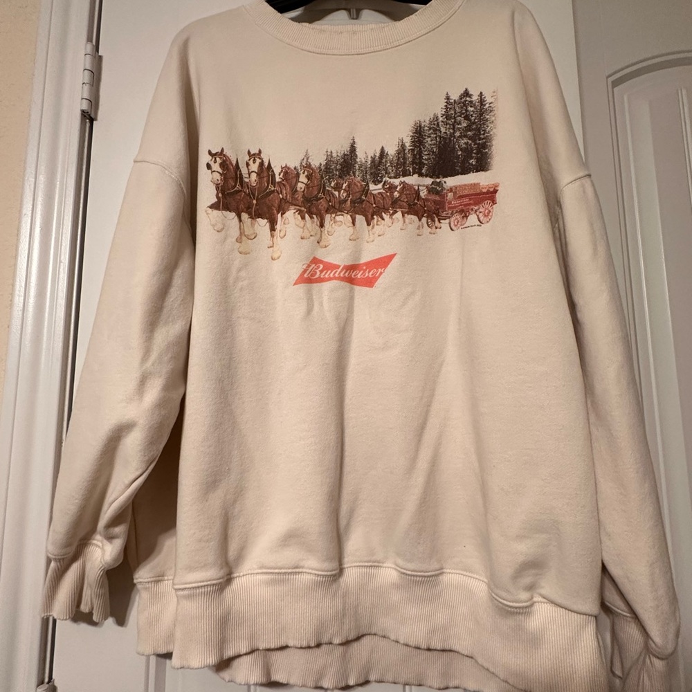 American Eagle Outfitters Cream Sweater with Horse and Wagon Design